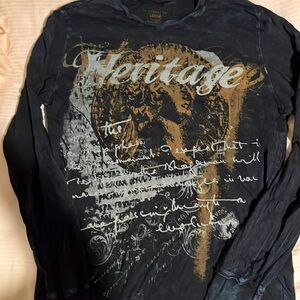 Heritage 1981 long sleeved distressed black t shirt.  Size large